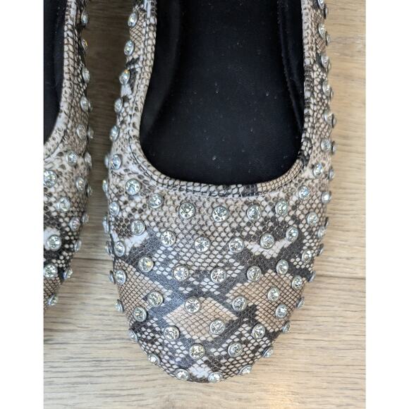 NEW Steve Madden Vinetta Ballet Flats 9.5 Brown Snakeskin Rhinestone Coquette - Picture 11 of 12